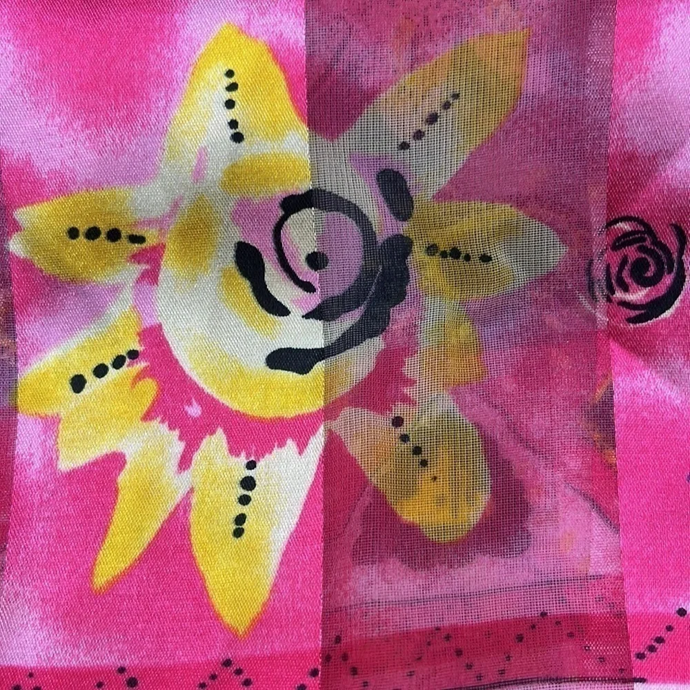Pink and Black Yellow Bright Vibrant Scarf Barbie Pink Semi Sheer